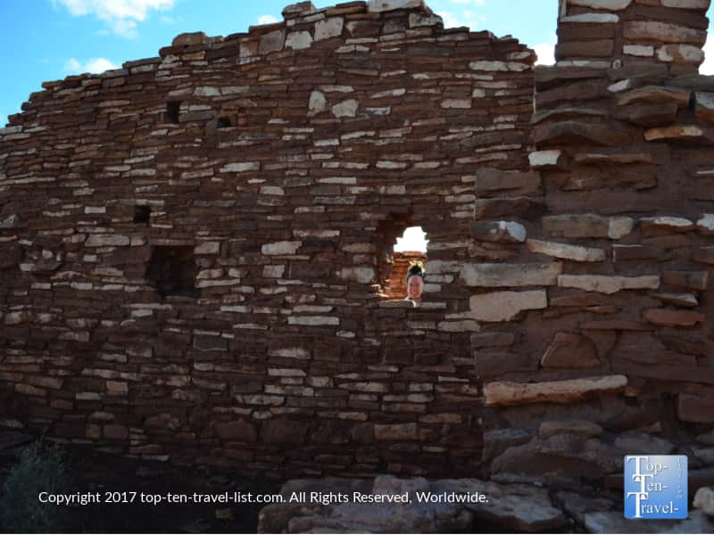 Exploring Lomaki pueblo ruins
