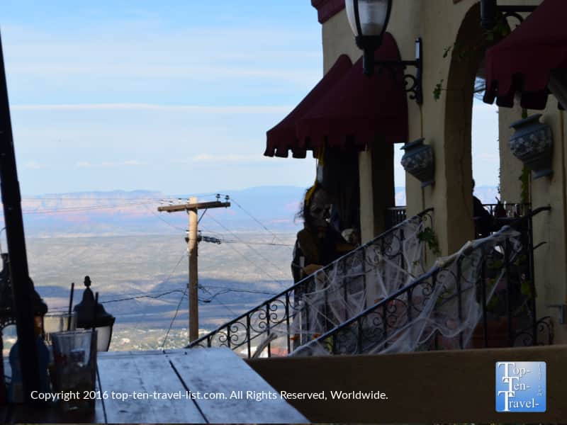 Nice Halloween decor and great views from The Asylum Restaurant in Jerome Arizona