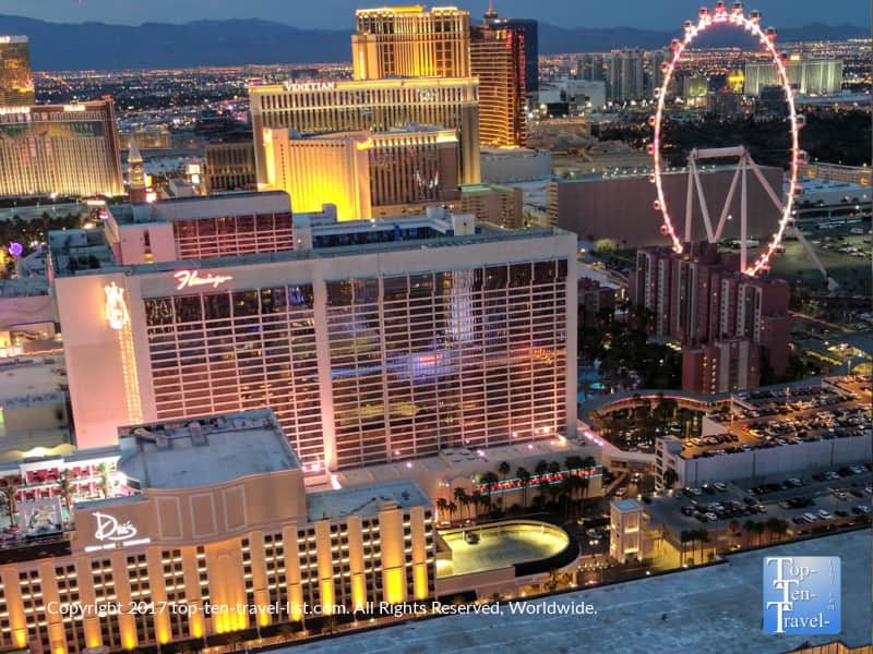 Nightime views of The Strip via the Eiffel Tower Experience at the Paris hotel
