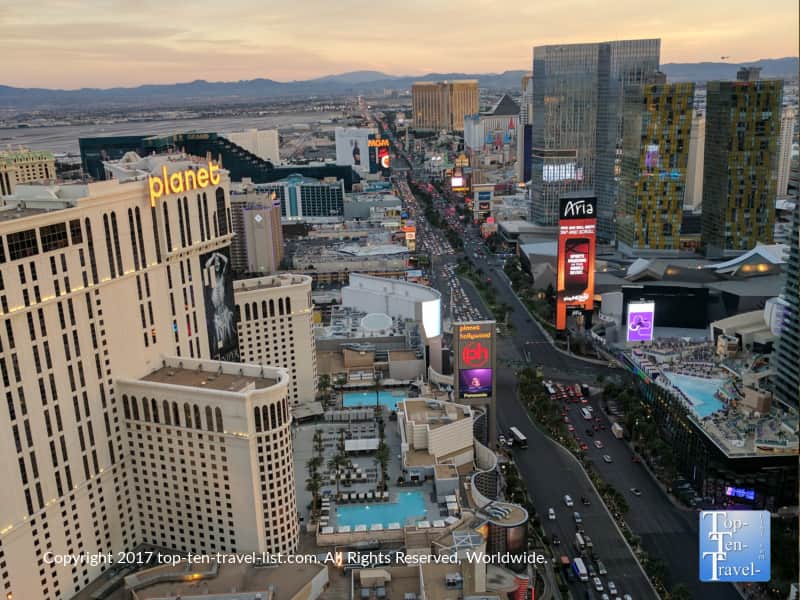 Beautiful views of The Strip at sunset as seen from the Eiffel Tower Experience at the Paris Hotel