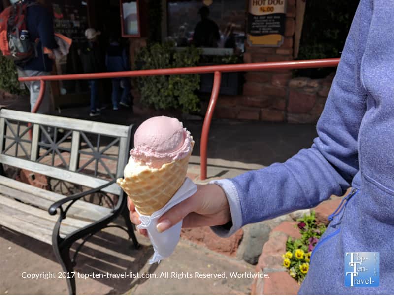 Prickly pear ice cream at The Black Cow Cafe in Sedona AZ