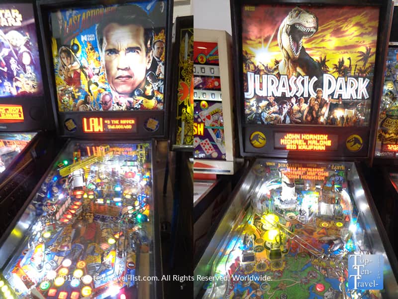 Jurassic Park and Terminator pinball machine at the Pinball Hall of Fame in Vegas