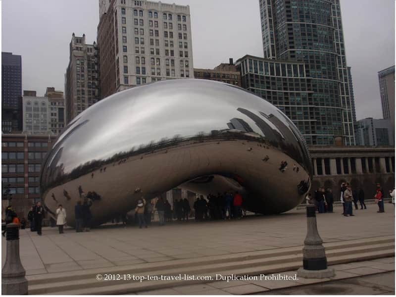 Cloud Gate reflective sculpture at Millennium Park in Chicago