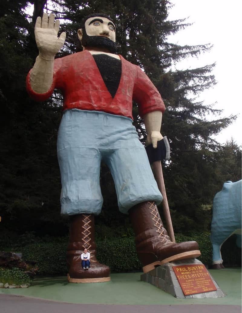 Giant 49 foot tall statue of Paul Bunyan at the Trees of Mystery in Northern California 