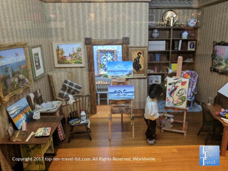 Miniature painter's studio display at the Mini Time Museum of Miniatures in Tucson