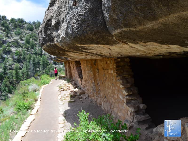 View of an ancient cliff dwelling on the Island Trail at Walnut Canyon in Flagstaff, Arizona 