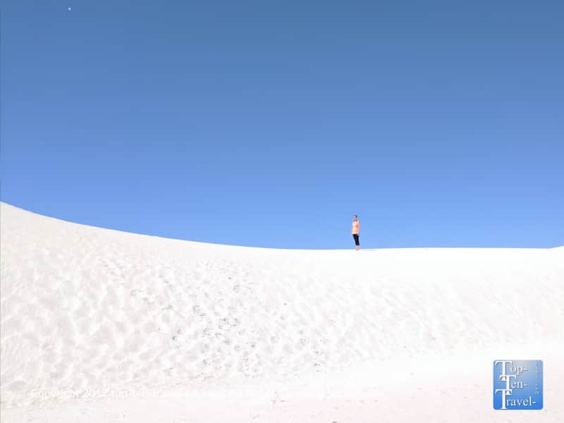 The rare bright white gypsum sand dunes of White Sands National Monument in New Mexico