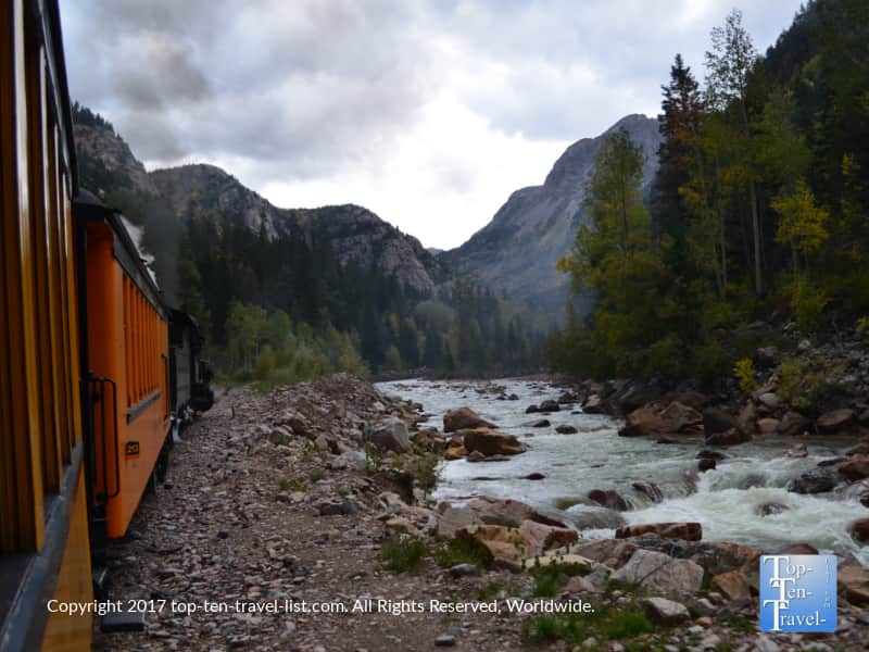 Gorgeous creek and mountains views via the Durango and Silverton Narrow Gauge Railroad