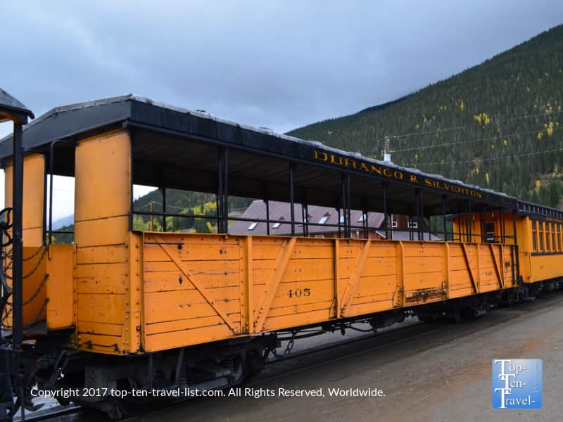 Open air gondola on the Durango and Silverton Narrow Gauge train ride