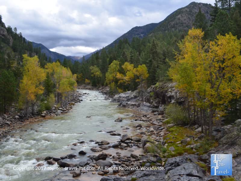 Gorgeous views of the Animas River in fall from the Durango & Silverton Narrow Gauge train ride