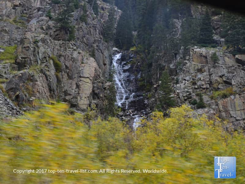 Waterfall seen from the Durango & Silverton Narrow Gauge Railroad