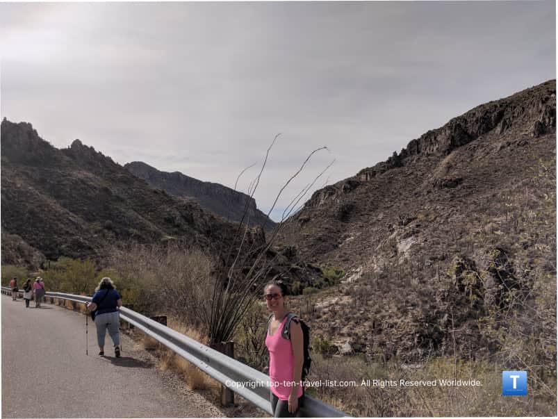 Hiking up tram road at Sabino Canyon