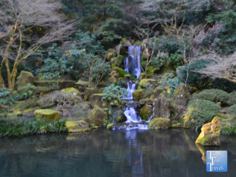 Beautiful waterfall at the Portland Japanese Garden