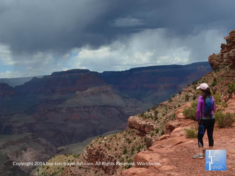 Hiking the Grand Canyon South Kalibab trail during a monsoon storm