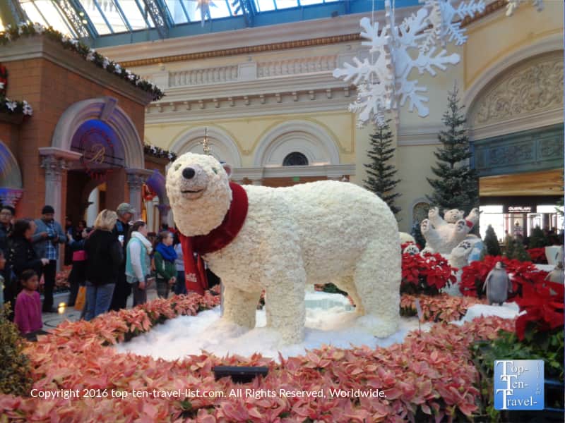 Polar bear at the Bellagio's festive holiday display in Las Vegas