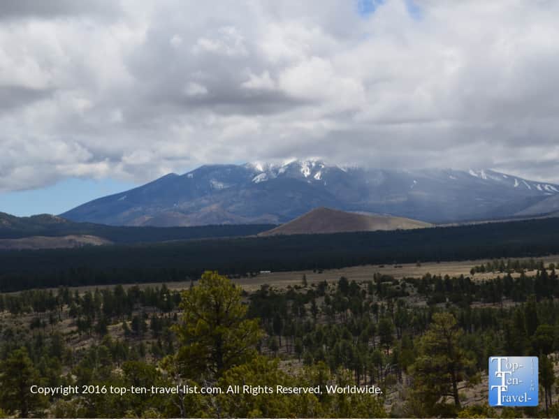 Stunning views of the San Francisco Peaks from the Slate Mountain trail near Flagstaff, Arizona 