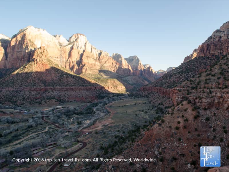 Stunning views from the Watchman Trail at Zion National Park in Utah 