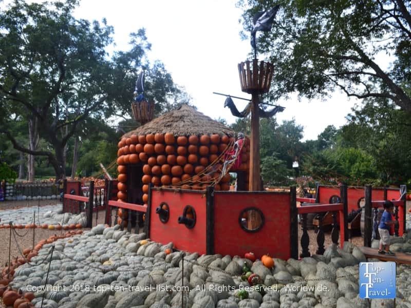 Captain Hook's Pirate ship at Pumpkin Village at the Dallas Arboretum