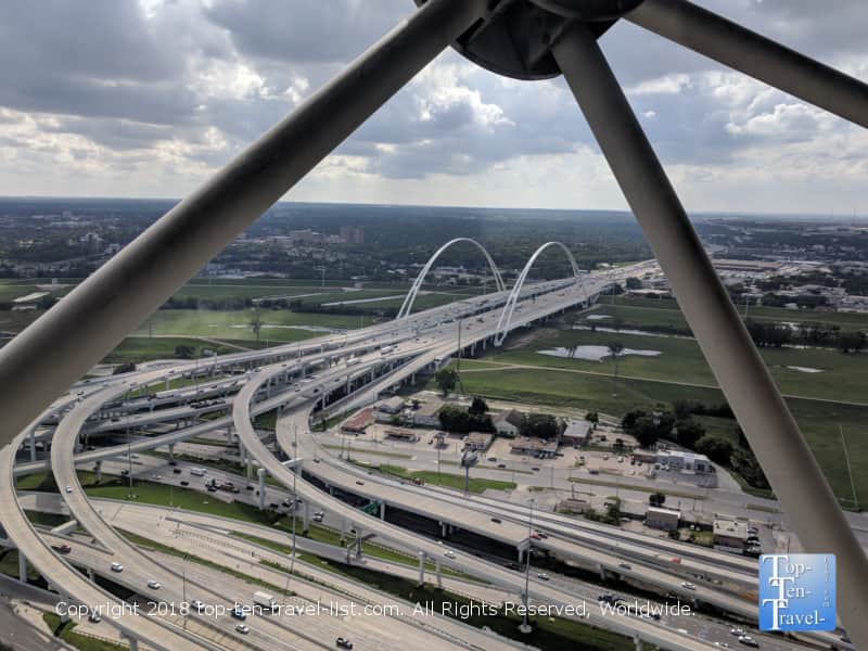 Views of a bridge from Reunion Tower in Dallas 