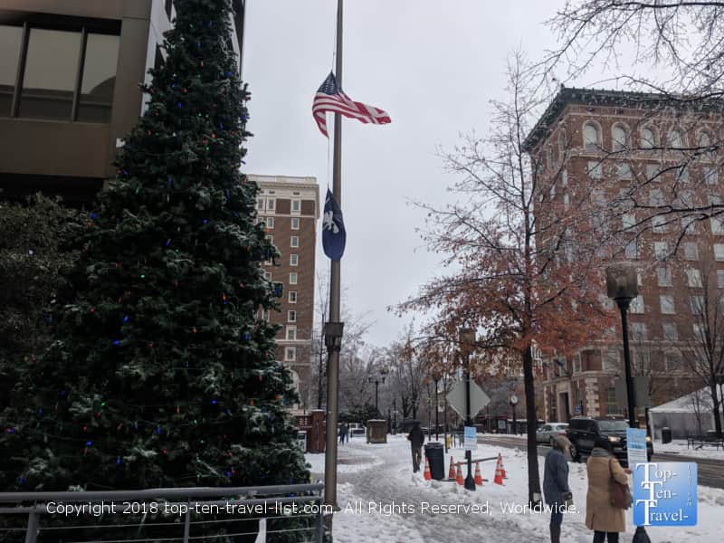 Downtown Greenville SC after a rare December snowstorm