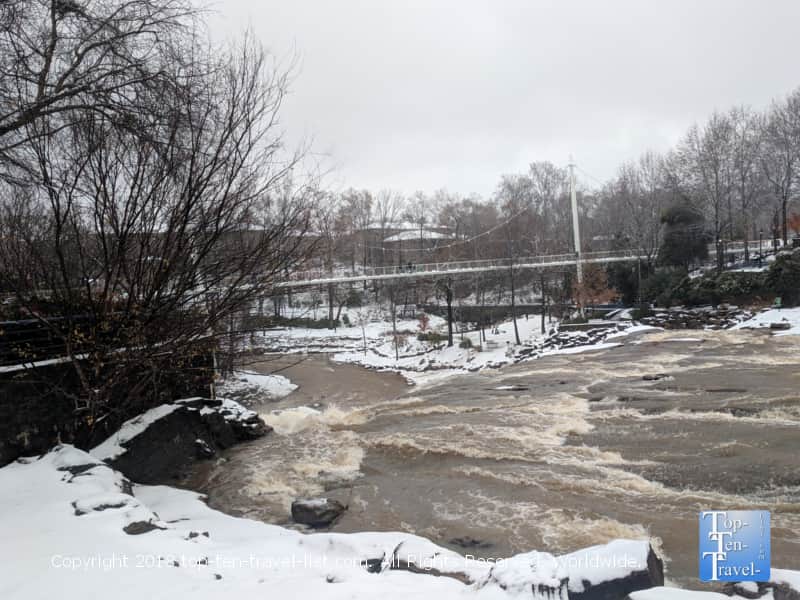 Quiet views of Falls Park in Greenville South Caroling during the winter