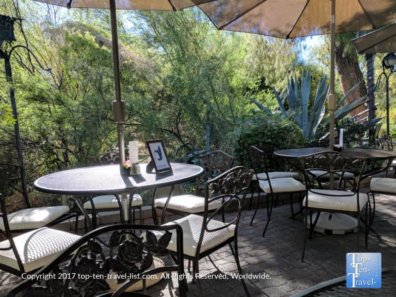 Outdoor seating at Tohono Chul Garden Bistro in Tucson AZ