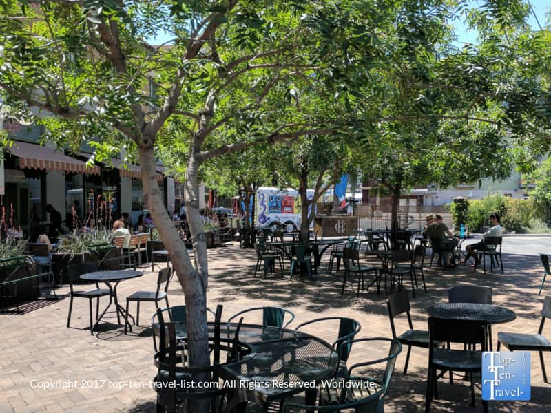 Shady terrace at the historic Hotel Congress in Tucson, Arizona