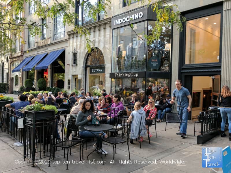 Beautiful outdoor patio at Thinking Cup Coffee in Boston, MA