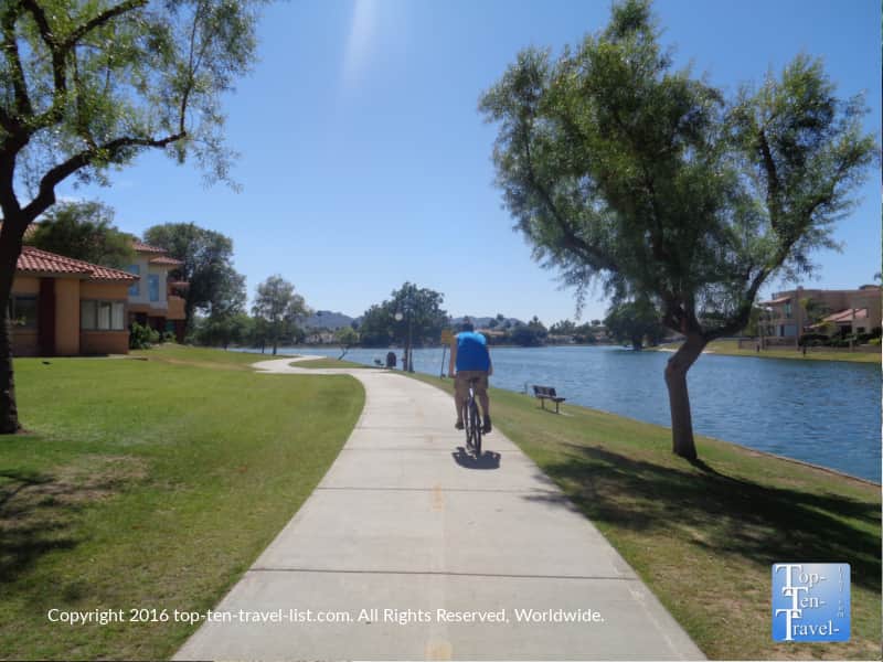 Biking the scenic Scottsdale Greenbelt along the water