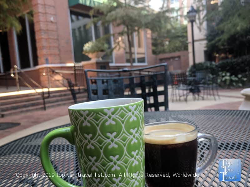 Port City Java outdoor seating area in downtown Greenville, South Carolina 