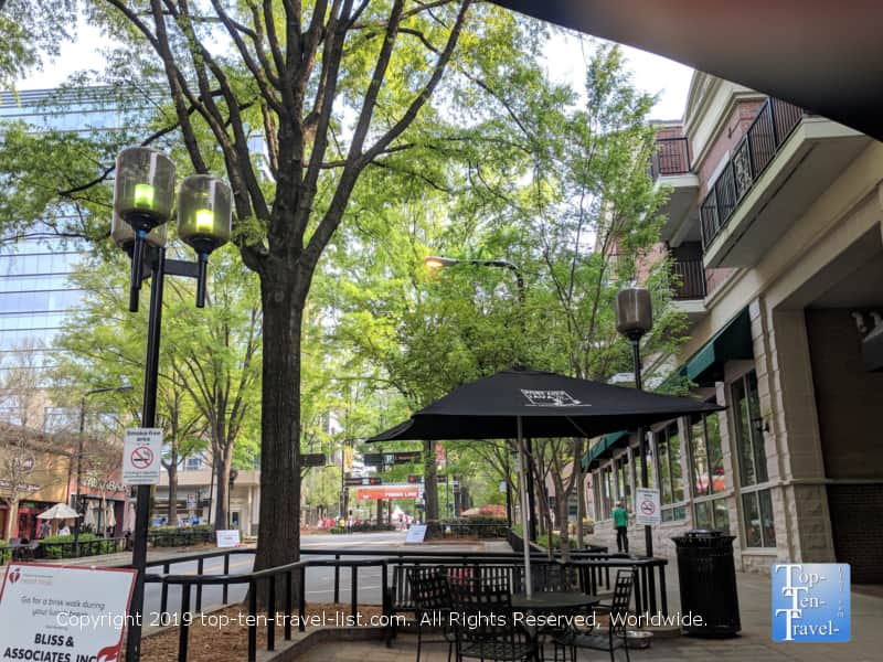 Beautiful outdoor patio at Port City Java in downtown Greenville, South Carolina
