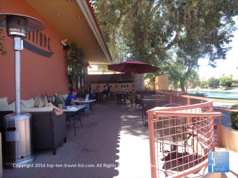 Waterfront patio at Altitudes Coffee Lab in Scottsdale, Arizona 