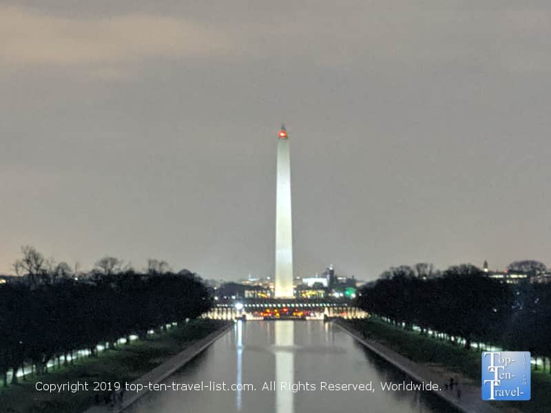 Washington Monument lit up at night