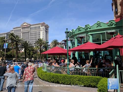 Outdoor terrace at Mon Ami Gabi at the Paris resort in Vegas