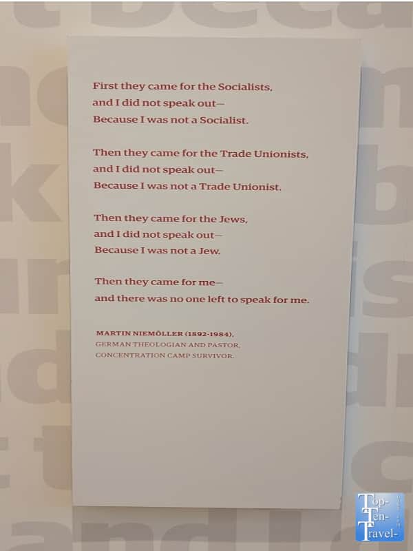 Martin Niemoller quote at the Center for Civil and Human Rights in Atlanta 