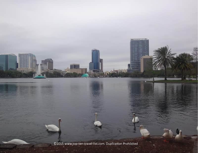 Views of the Orlando skyline via Lake Eola