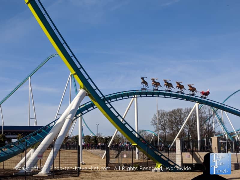 Santa and reindeer on coaster at Carowinds