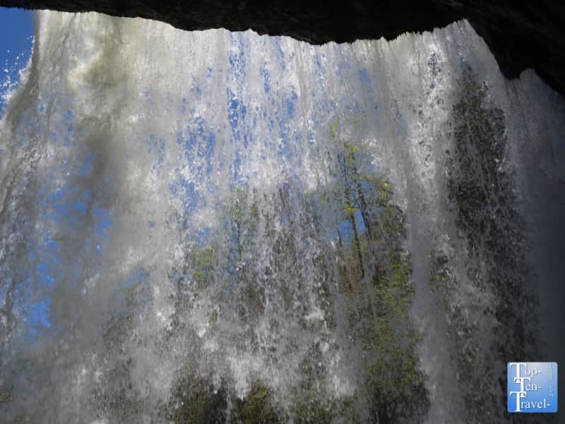 Walking underneath Dry Falls in Western North Carolina