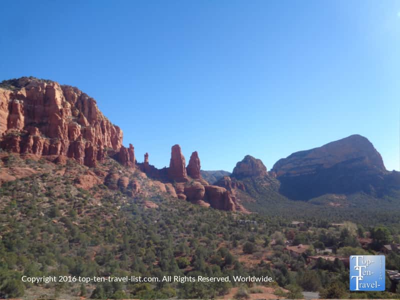 Stunning red rock scenery via Chapel of the Holy Cross in Sedona, Arizona 