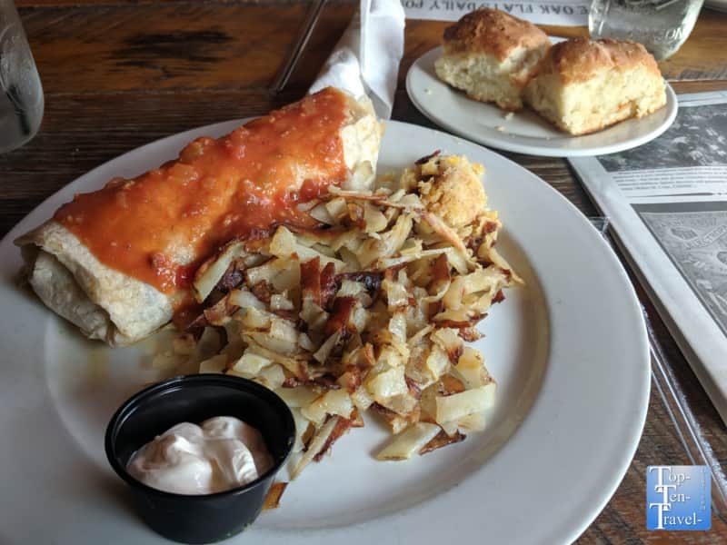 Breakfast burrito at Crockett's Breakfast Camp