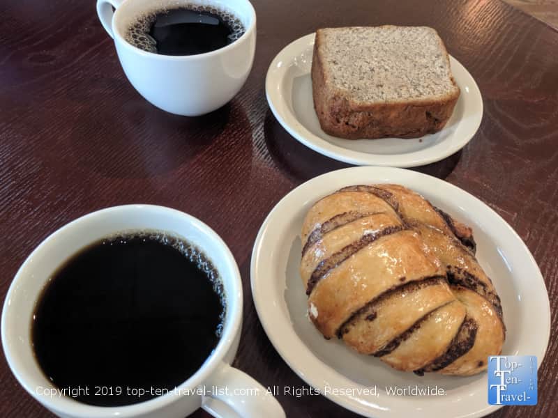 Chocolate croissant and banana bread at Old Europe in Greenville, South Carolina