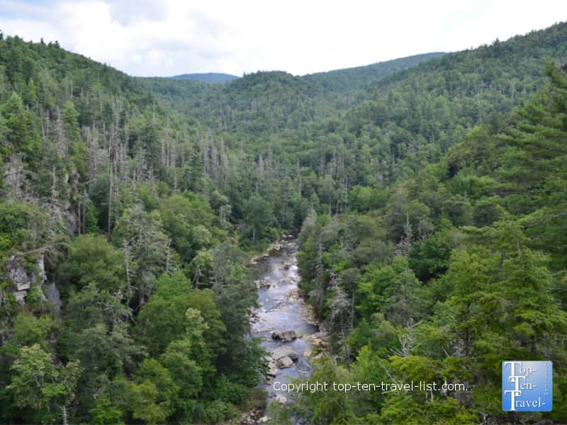 A scenic view of the Linville River from the Linville Falls trail along the Blue Ridge Parkway