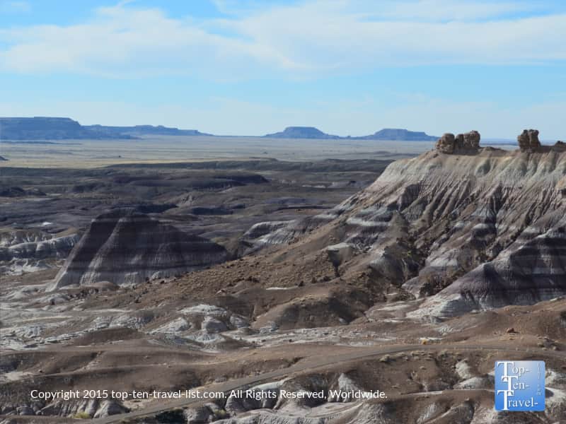 Scenic views of the Painted Desert from a trail at the Petrified National Forest 