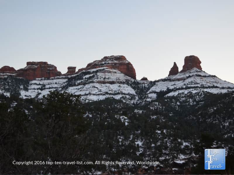 Snow dusting the red rocks in Sedona, Arizona 