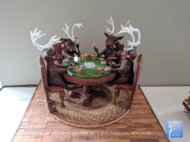Reindeers playing poker gingerbread house at the Omni Park Grove Inn in Asheville, North Carolina 