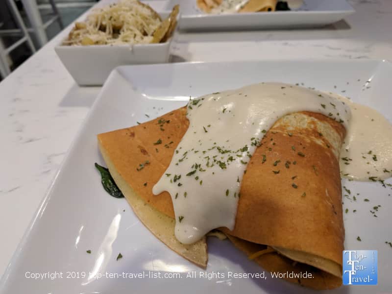 Spinach, mushroom, and cheese crepe at Crepe du Jour in Greenville, South Carolina 