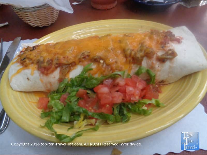 Amazing breakfast burrito New Mexican style at El Pinto in Albuquerque, New Mexico