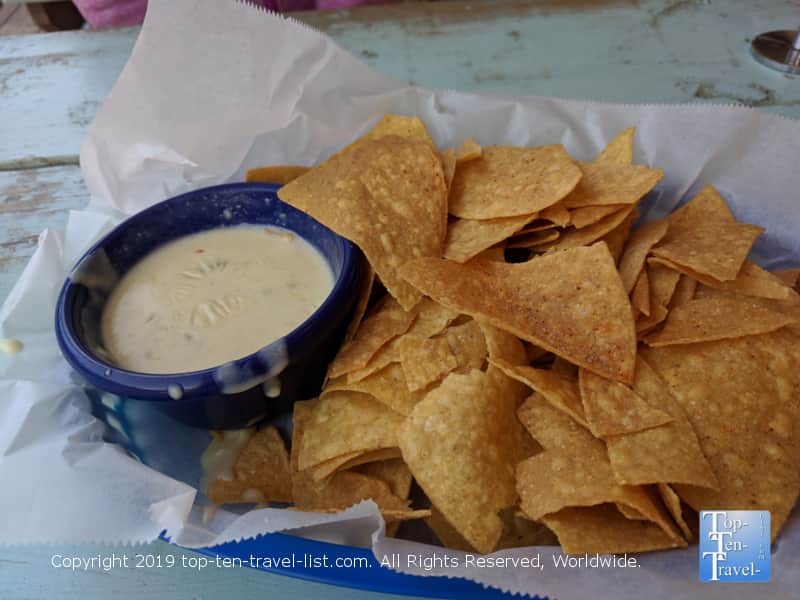 Chips and queso at White Duck tacos in Asheville, North Carolina 