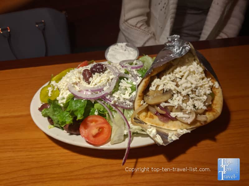 Delicious pita and Greek salad at Apollo Flame Bistro in Asheville, North Carolina