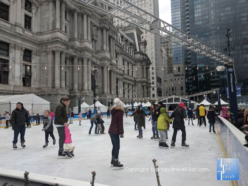 Ice skating at Dilworth Park in downtown Philly